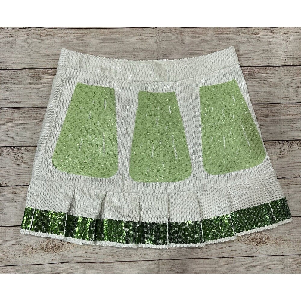 NWT QUEEN OF SPARKLES - LIME SEQUIN PLEATED SKORT Size Large